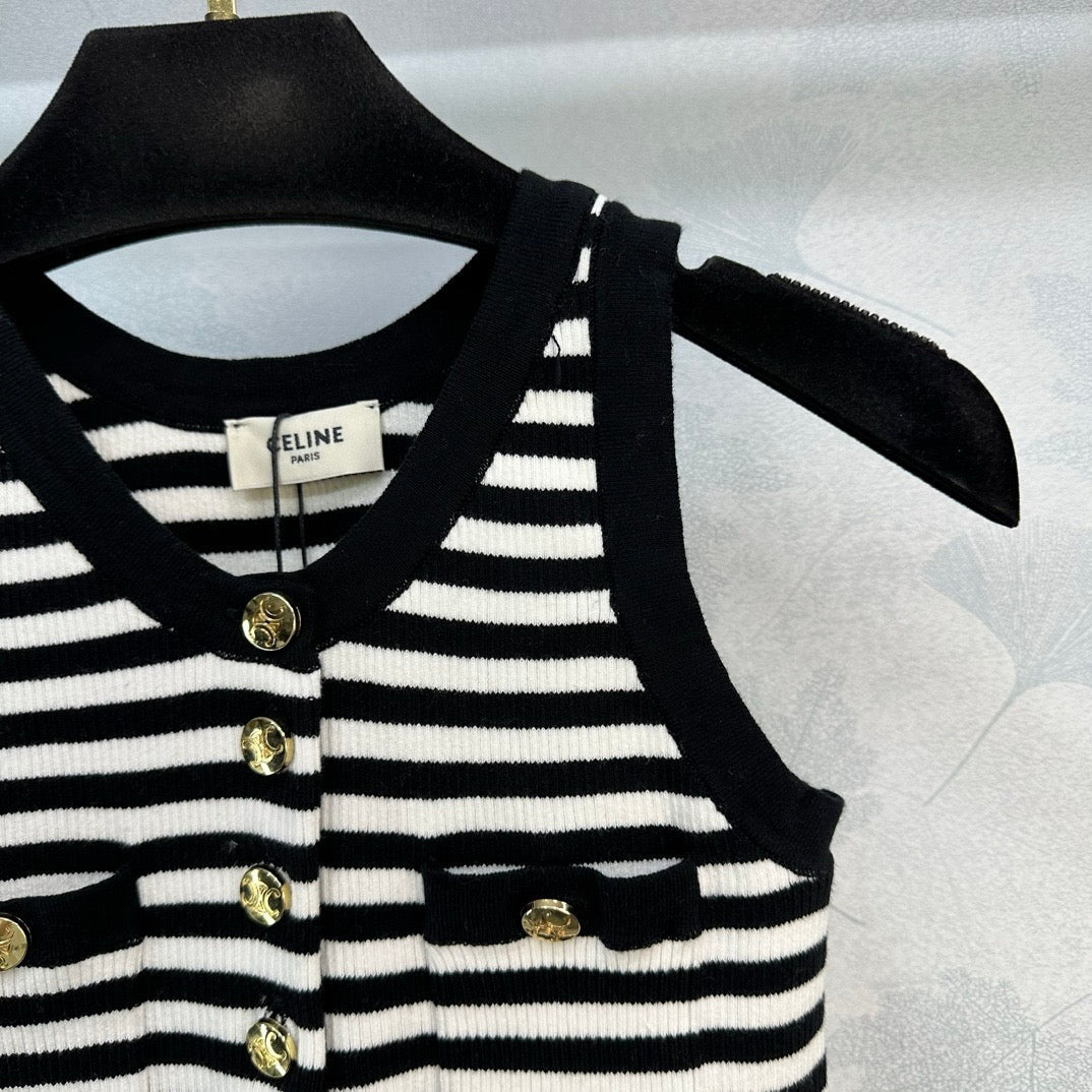 Button Striped Knit Vest