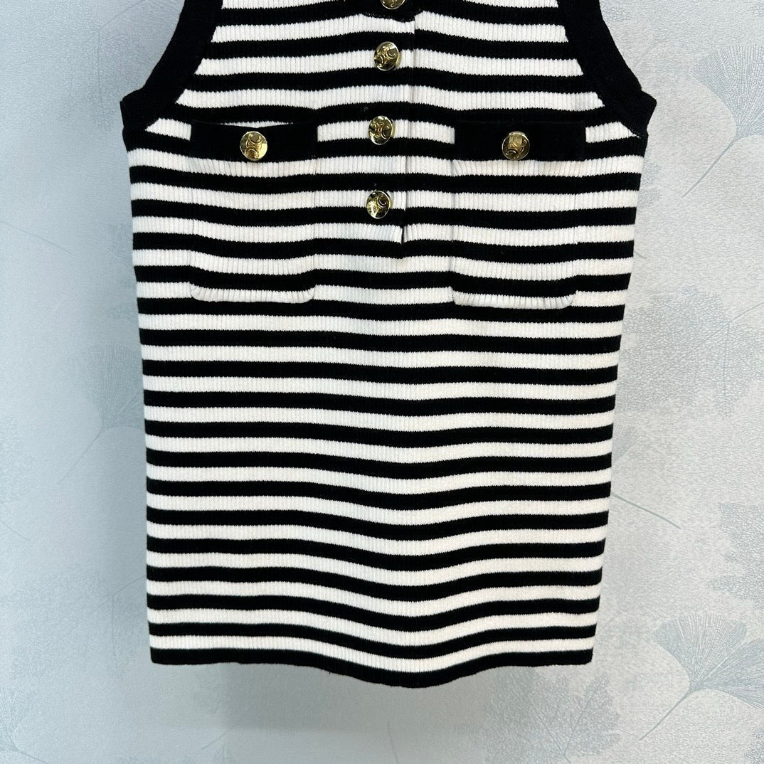 Button Striped Knit Vest