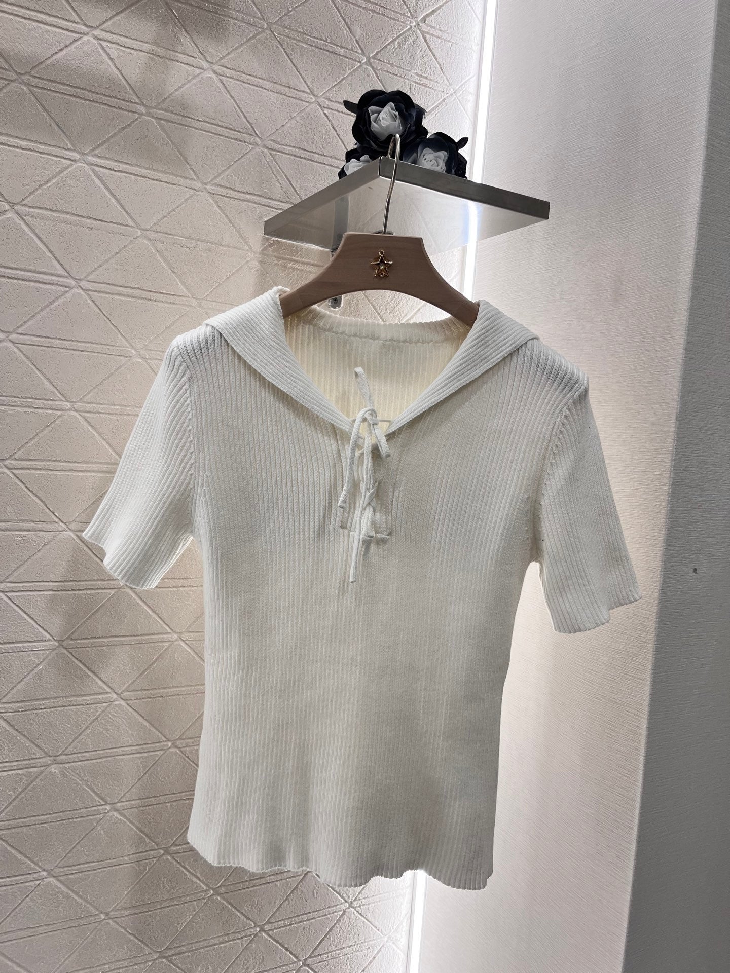 High-end temperament shawl collar knitted T-shirt