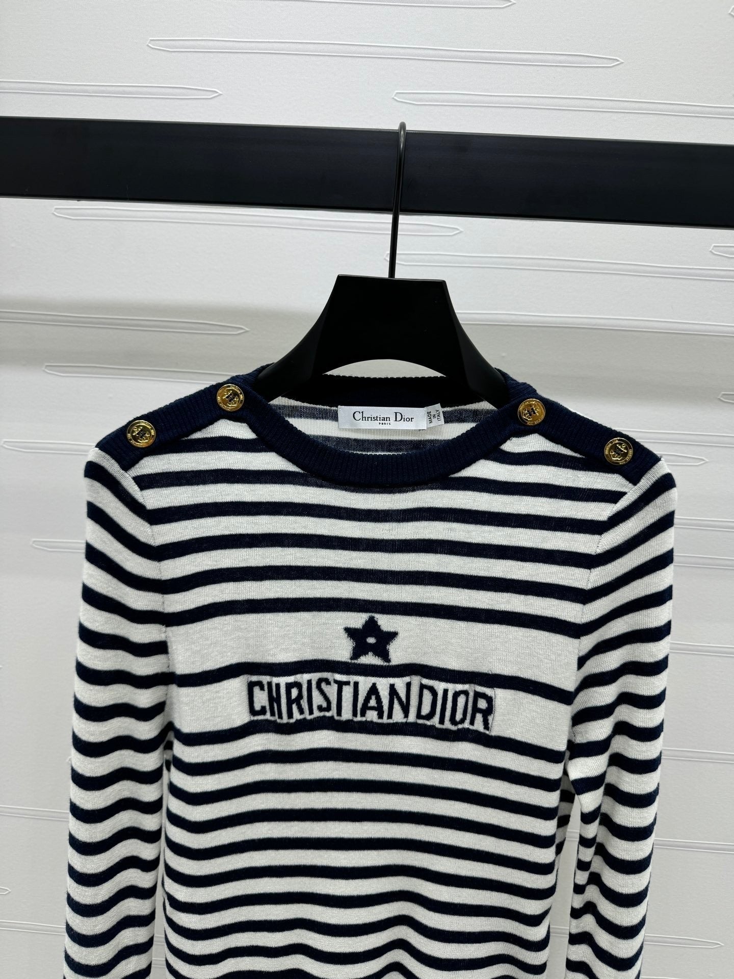 Navy Striped Knit Long Sleeve Top