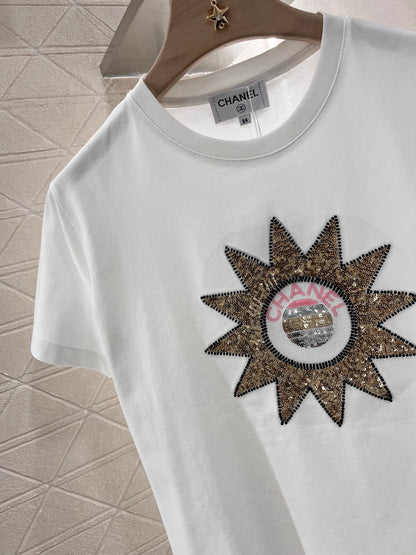 Sequined sunflower simple and fashionable T-shirt