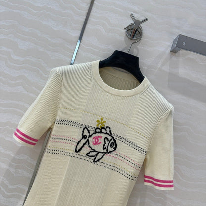 Fish pattern embroidered round neck fashionable T-shirt