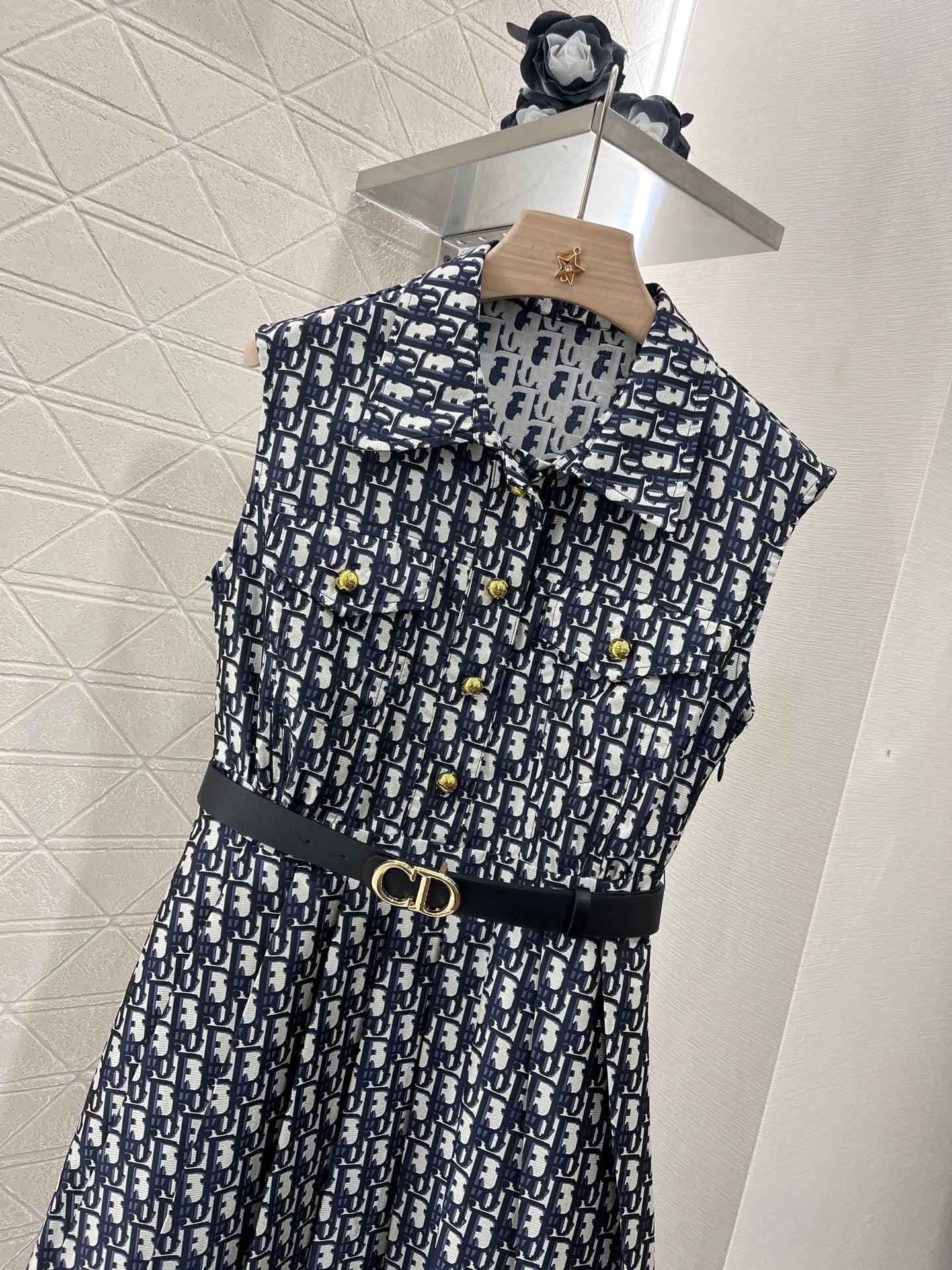 25ss new jacquard belt vest dress