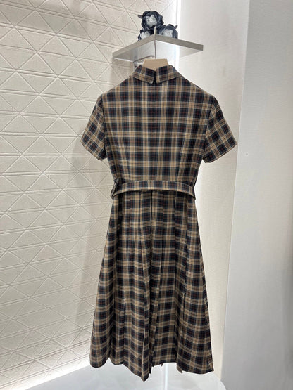 25ss new checkered short-sleeved d dress