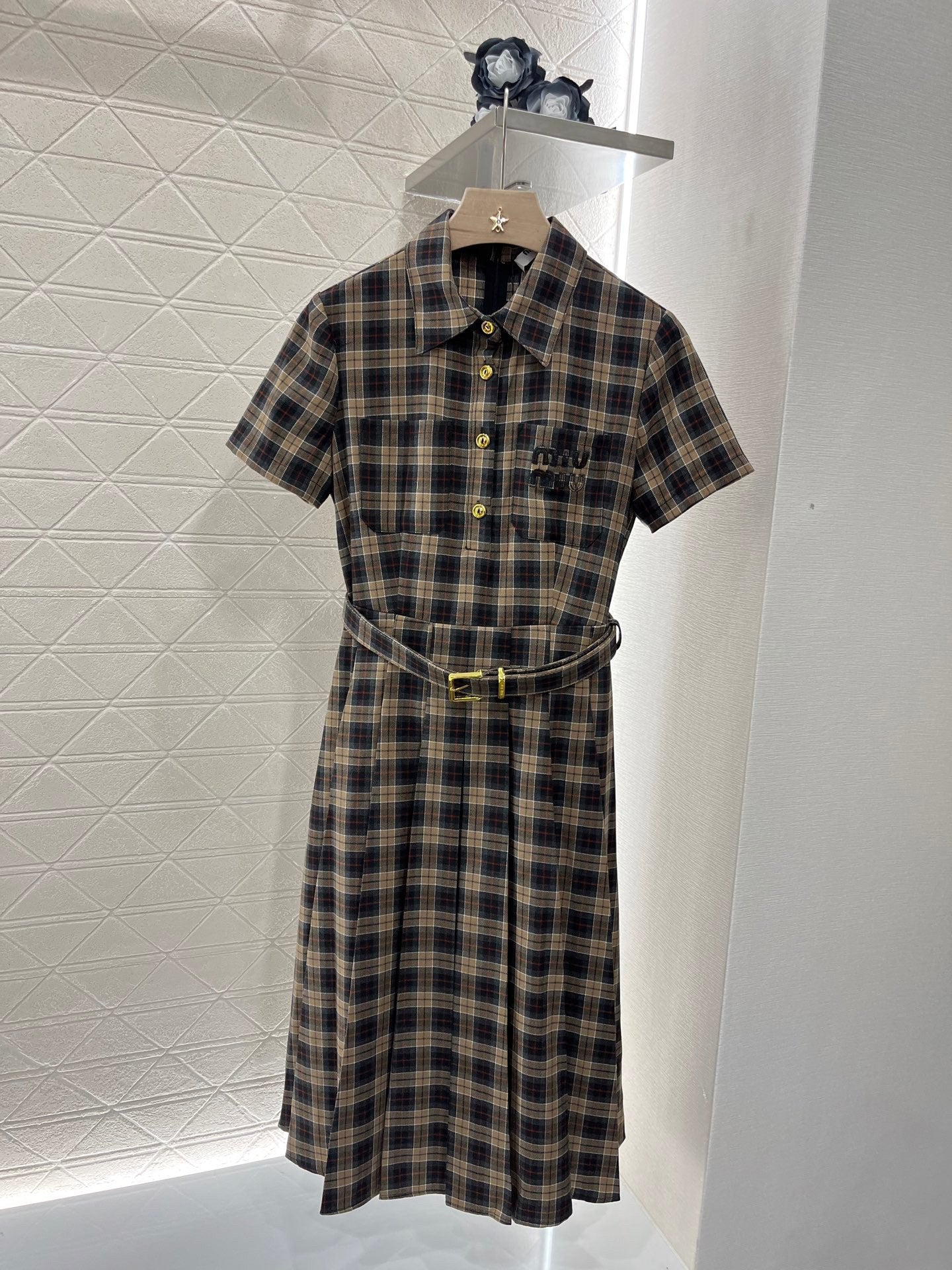 25ss new checkered short-sleeved d dress