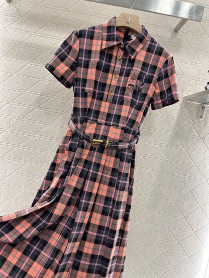 25ss new checkered short-sleeved d dress