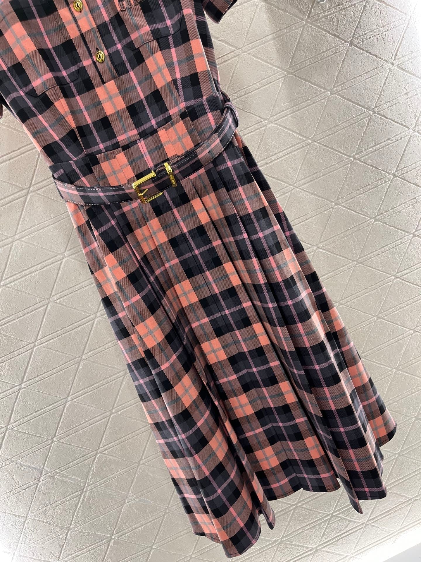 25ss new checkered short-sleeved d dress