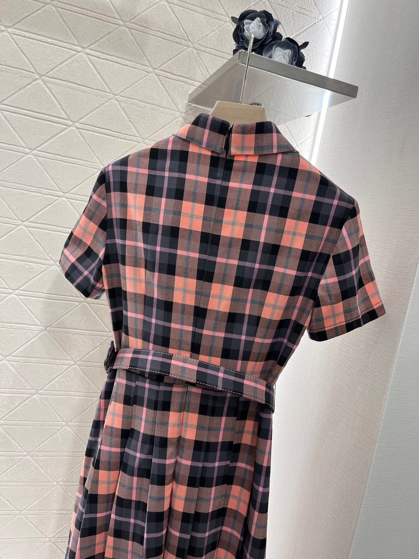 25ss new checkered short-sleeved d dress