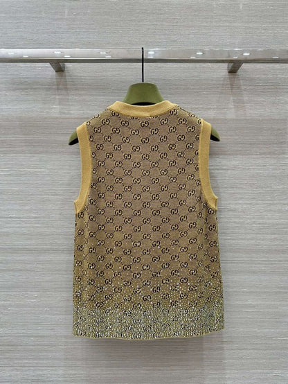 24ss early autumn new flash diamond retro full g knitted vest