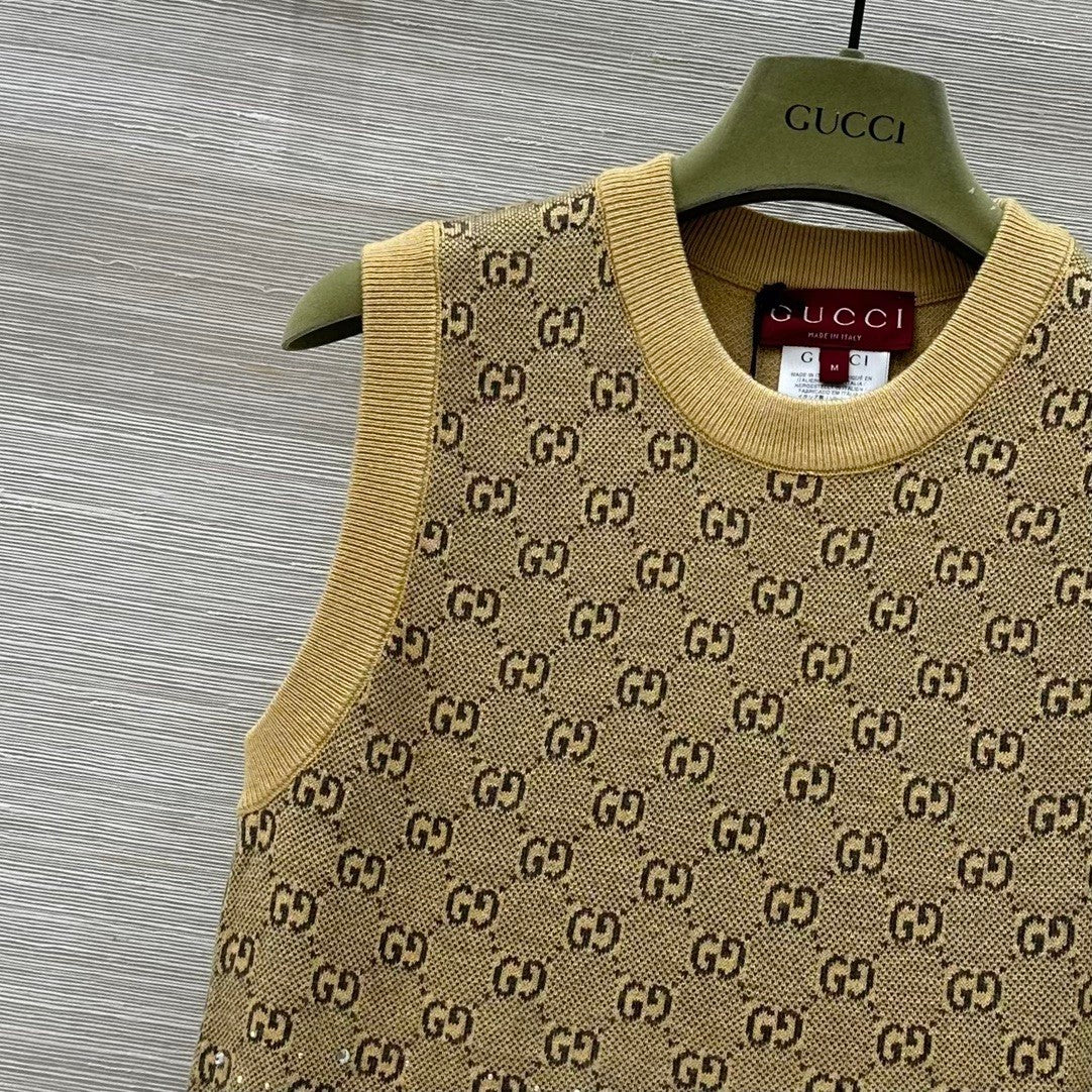 24ss early autumn new flash diamond retro full g knitted vest