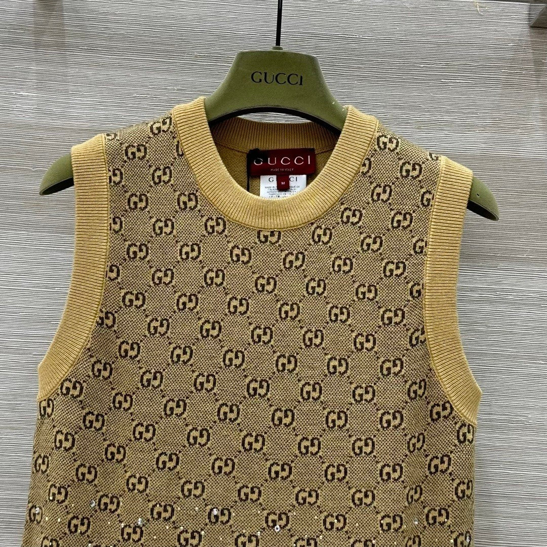 24ss early autumn new flash diamond retro full g knitted vest