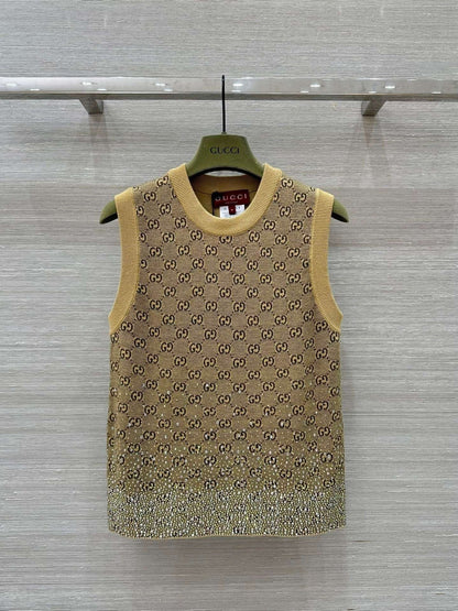 24ss early autumn new flash diamond retro full g knitted vest