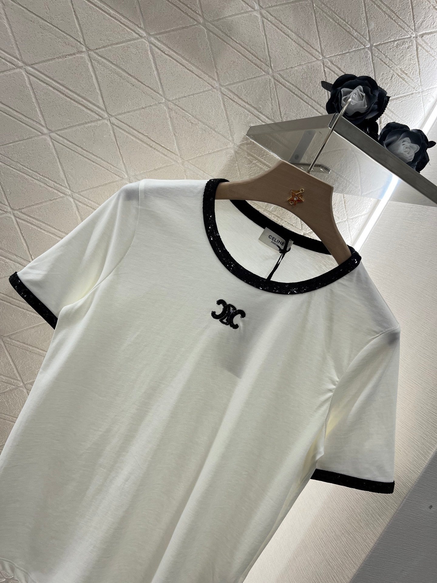 25ss new sequined letter T-shirt