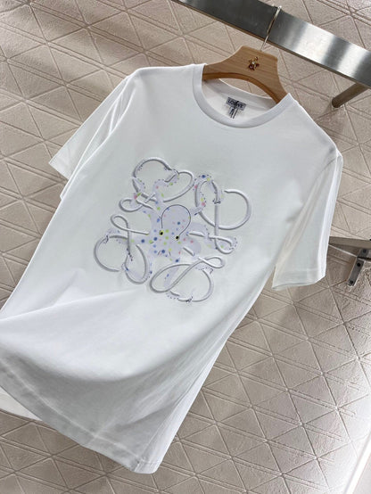 Octopus print embroidered crew neck T-shirt