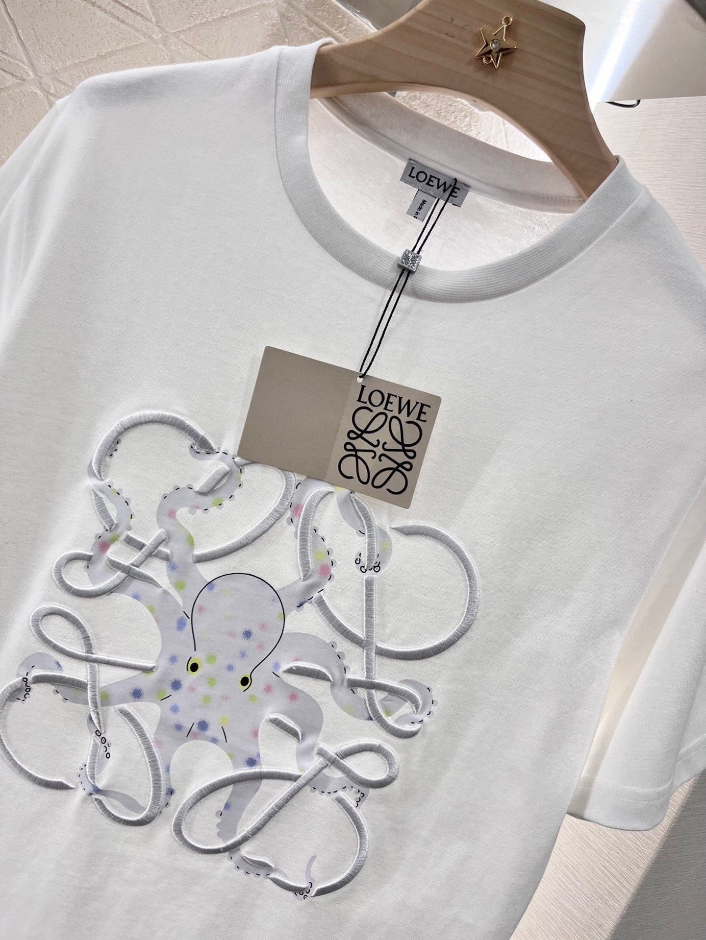 Octopus print embroidered crew neck T-shirt