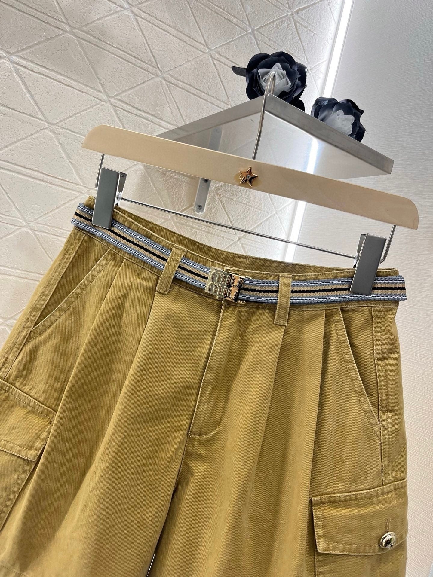 25ss new fashion workwear pocket belt denim shorts