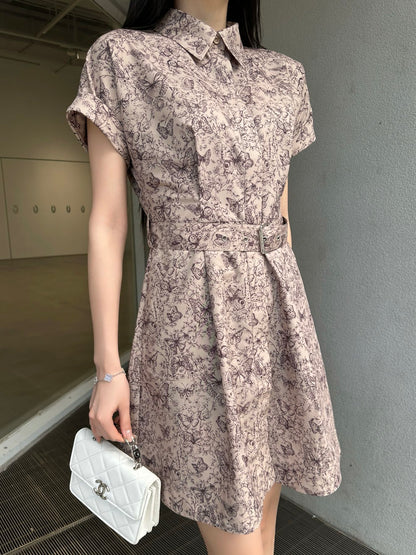 25ss new twill cotton material fashion lapel short-sleeved dress