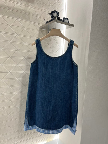 25ss new fashion twill cotton denim vest dress